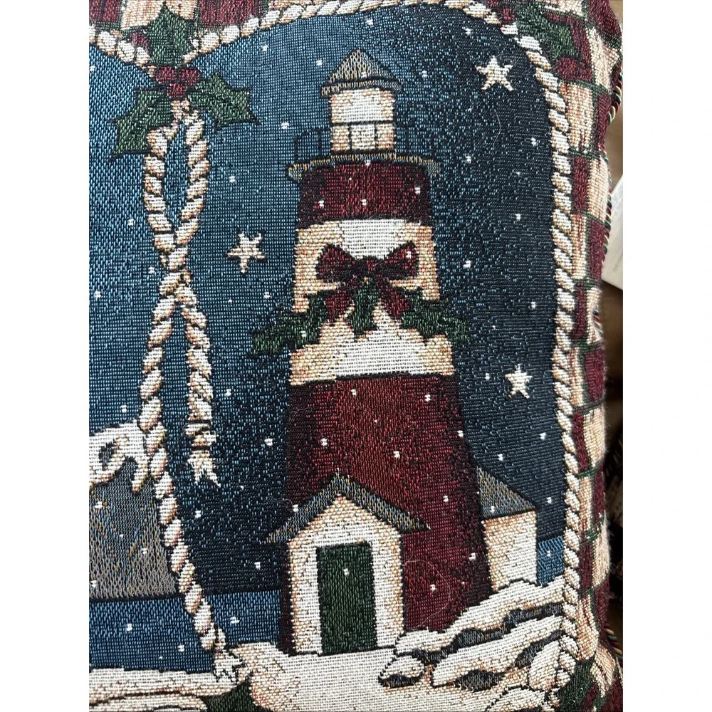 Mohawk Throw Pillows Lot Of 2‎ Vintage Tapestry Holiday Winter Lighthouses 16x16